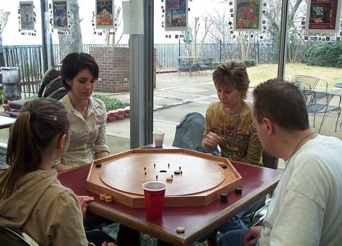 135 Jeanette Lindsay Gail and Mark play Crokinole